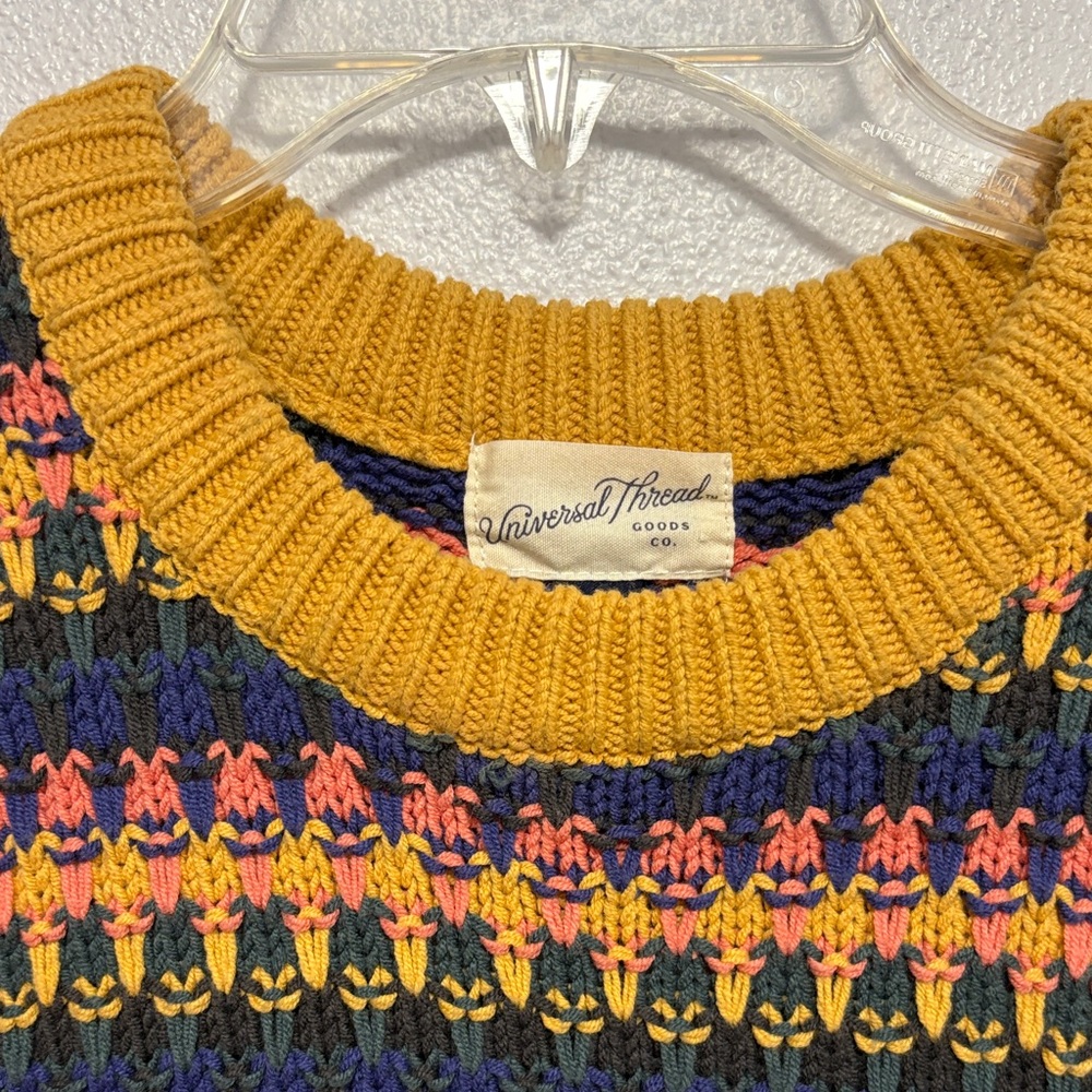 Women's Short-Sleeve Knit Sweater - Mustard Multicolored - Picture 2 of 8